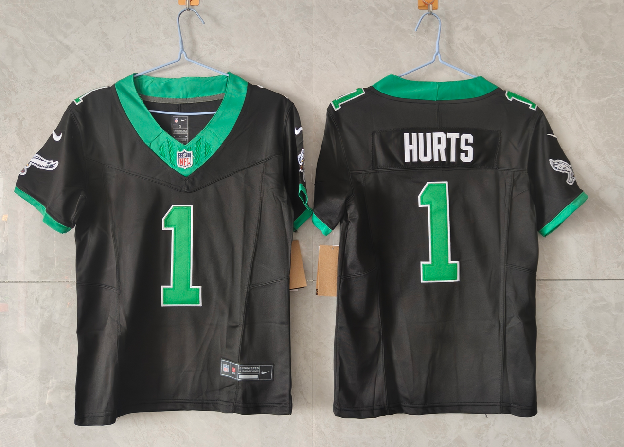 Youth Black Philadelphia Eagles #1 Jalen Hurts 2025 F.U.S.E Throwback Vapor Untouchable Limited Stitched Football Jersey